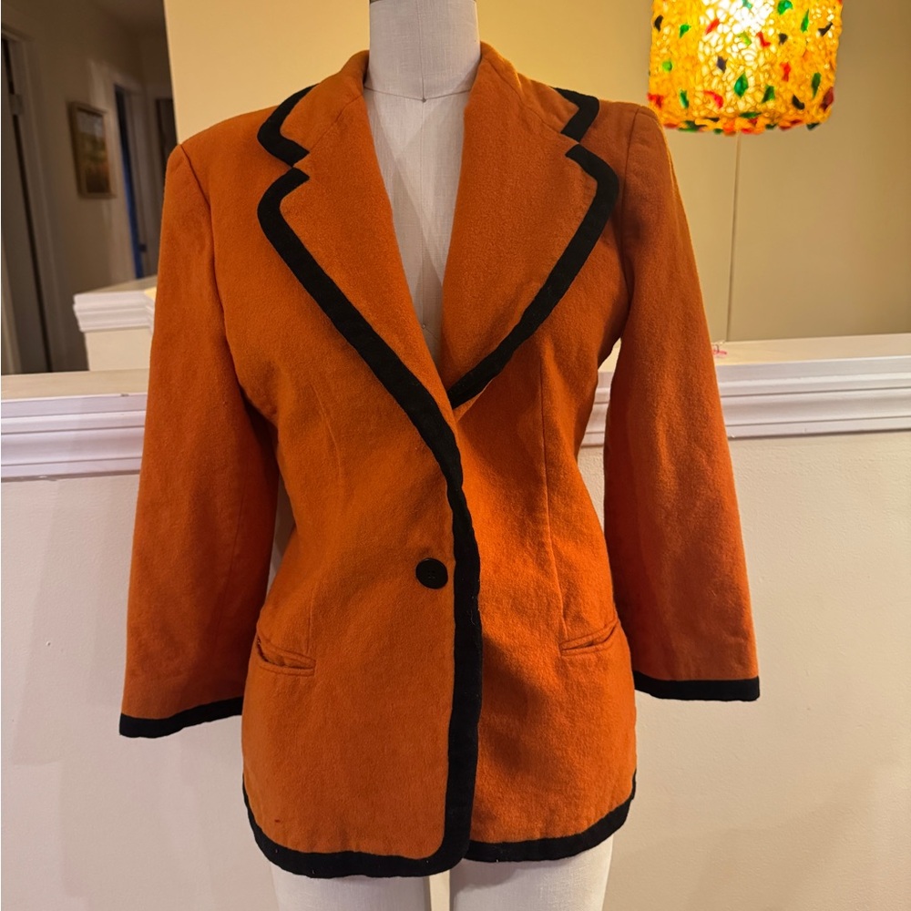 Stylish Orange Blazer with Black Trim
